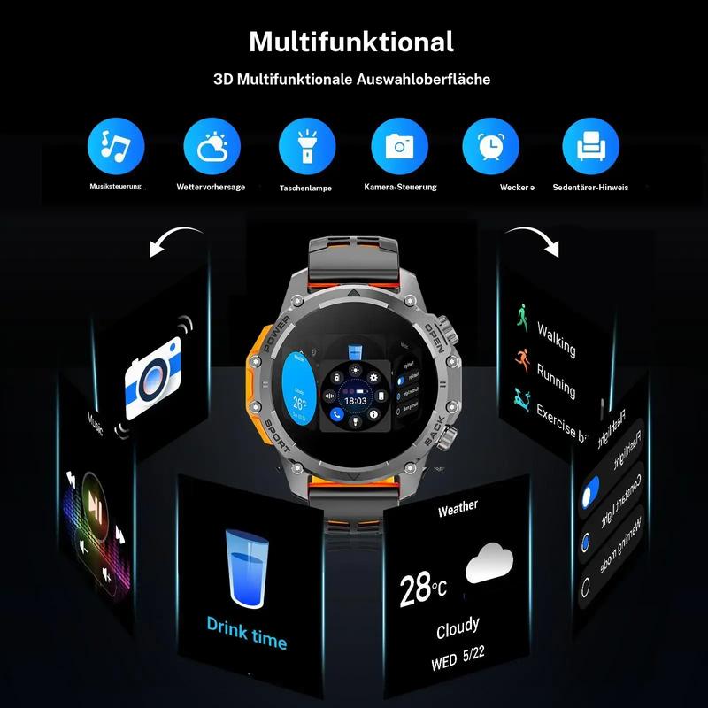 ⌚1.52" HD smartwatch for men – Phone calls and music control – Multiple sports modes – IP68 waterproof – Long battery life – Fitness watch for Android and iPhone