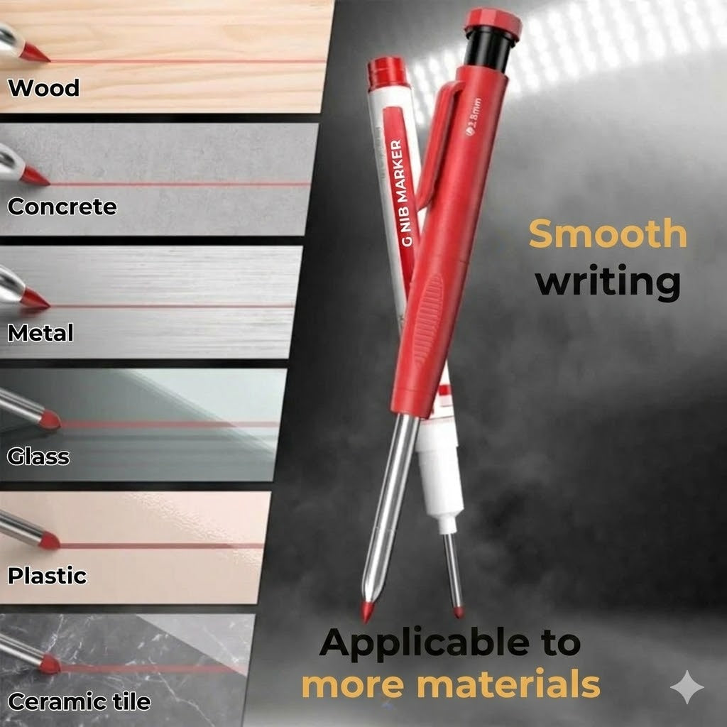 Complete Marking Kit for Tradesmen – 3 Carpenter Pencils – With Colored Refills – Essential Toolbox Addition