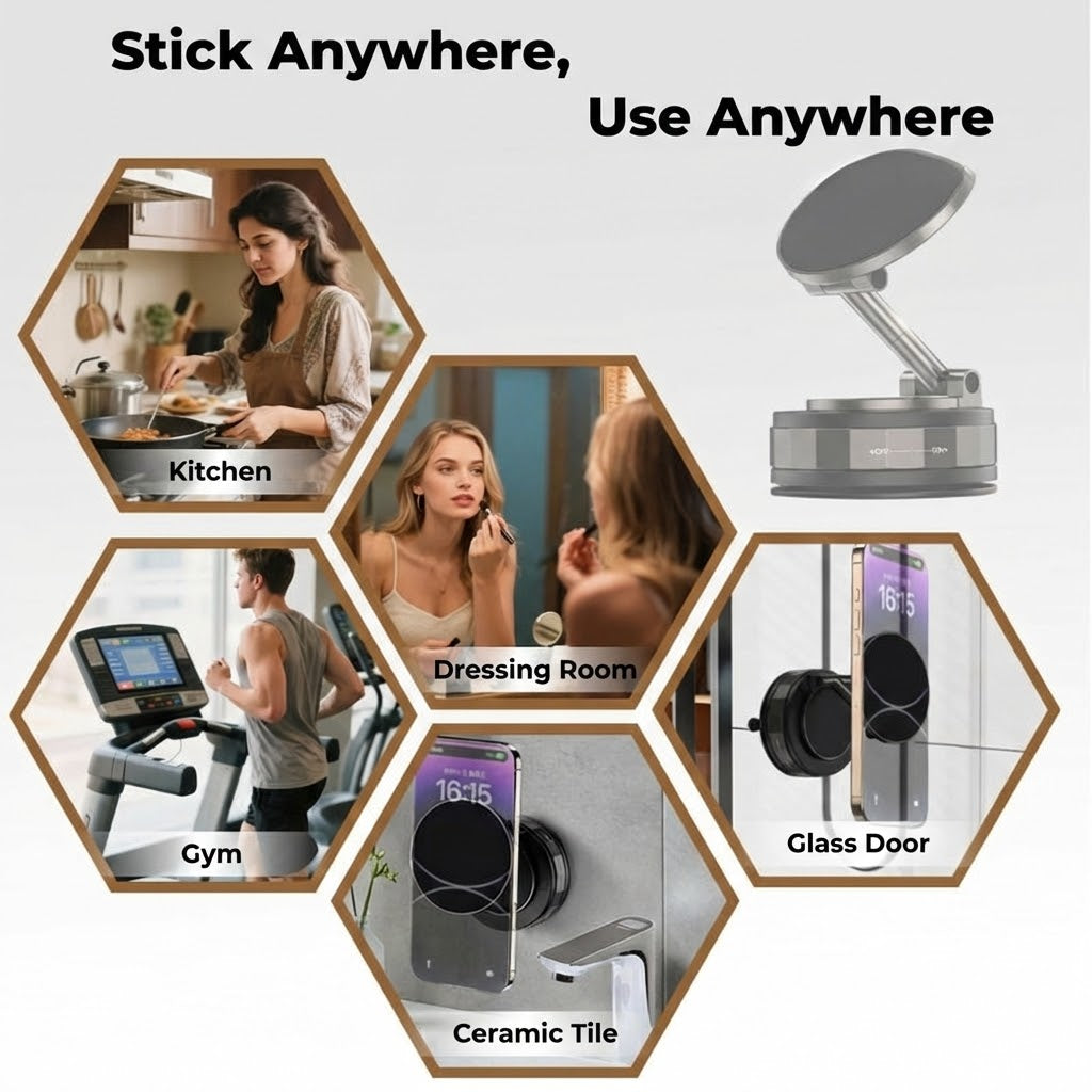 Magnetic Car Phone Holder – Vacuum Adsorption & Magnetic – 360° Rotatable – Super Stable for Dashboard & Windshield