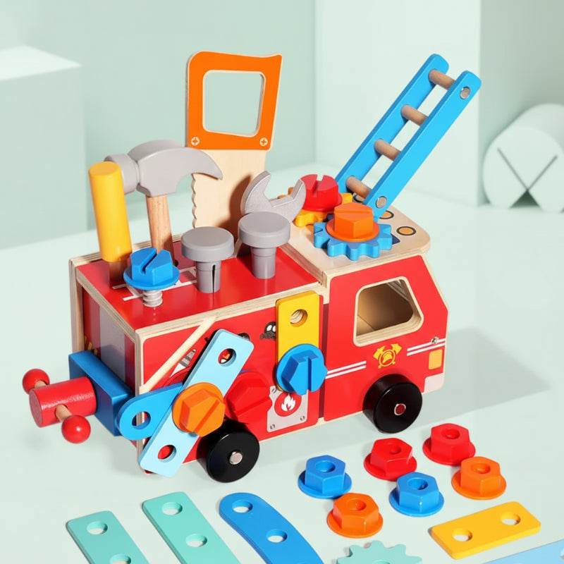 Wooden Fire Truck Building Kit – Construction Toy with Tools (Educational & Sustainable)