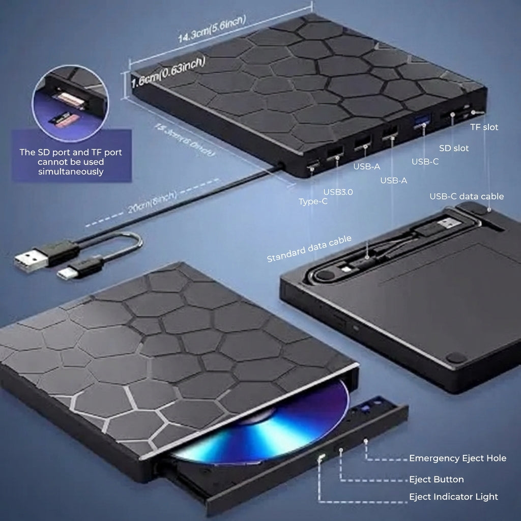 8-in-1 External DVD Player & Writer - with USB Hub