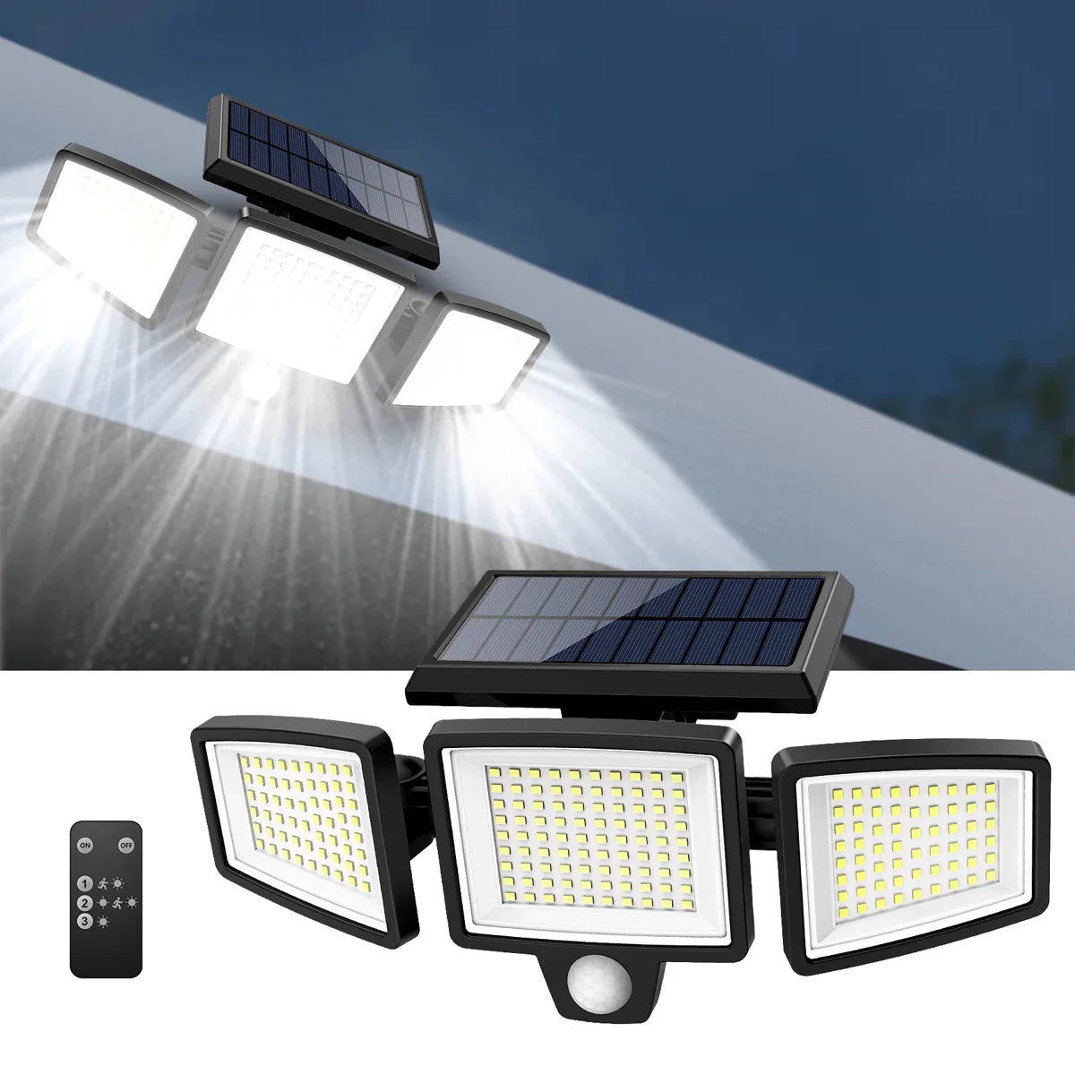 200 LED Solar Wall Light with Motion Sensor – Outdoor Solar-Powered Lighting – IP65 Waterproof – 100% Energy Saving