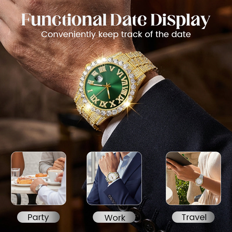 💎 Steal the Spotlight! Full Rhinestone Men's Quartz Watch | Luxe Design, Statement Look