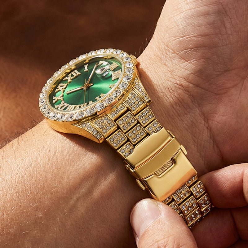 💎 Steal the Spotlight! Full Rhinestone Men's Quartz Watch | Luxe Design, Statement Look