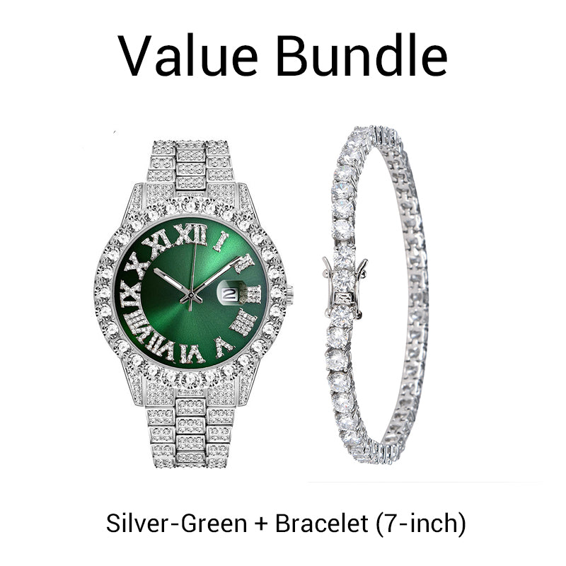 💎 Steal the Spotlight! Full Rhinestone Men's Quartz Watch | Luxe Design, Statement Look
