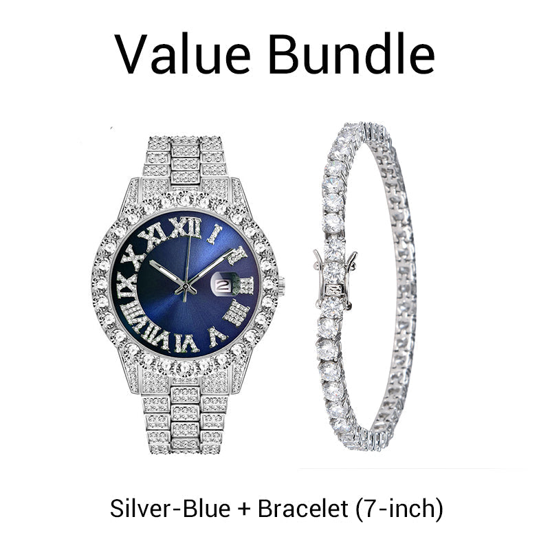 💎 Steal the Spotlight! Full Rhinestone Men's Quartz Watch | Luxe Design, Statement Look