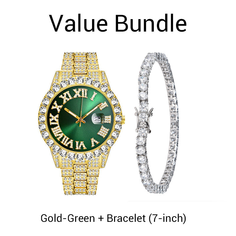 💎 Steal the Spotlight! Full Rhinestone Men's Quartz Watch | Luxe Design, Statement Look