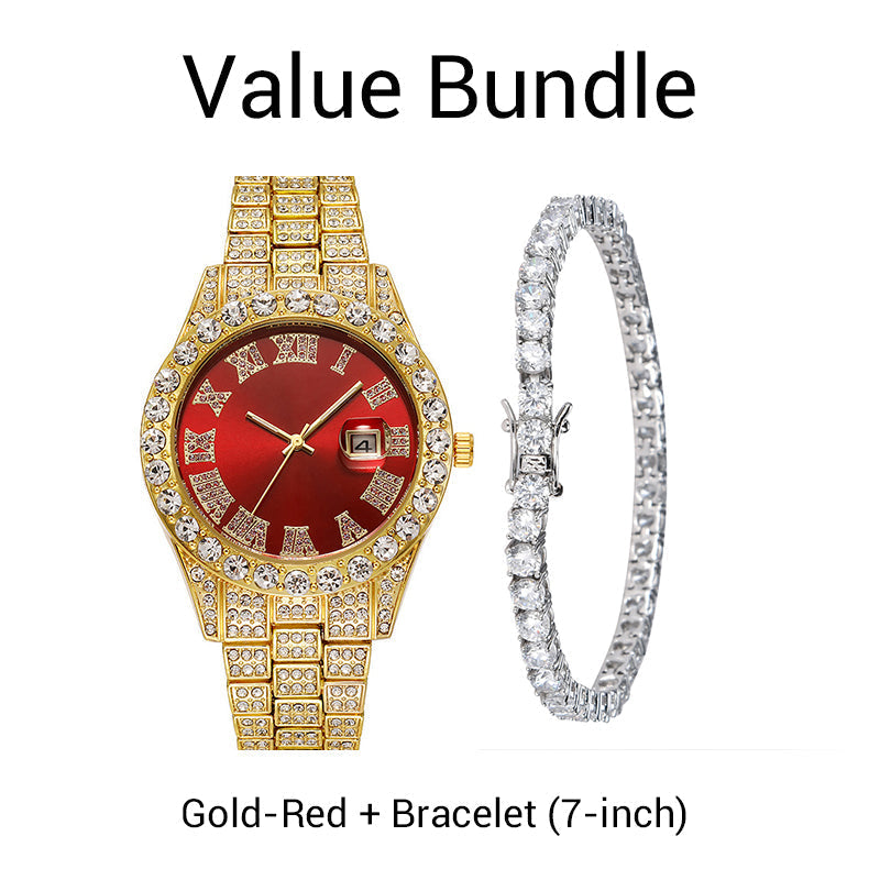 💎 Steal the Spotlight! Full Rhinestone Men's Quartz Watch | Luxe Design, Statement Look