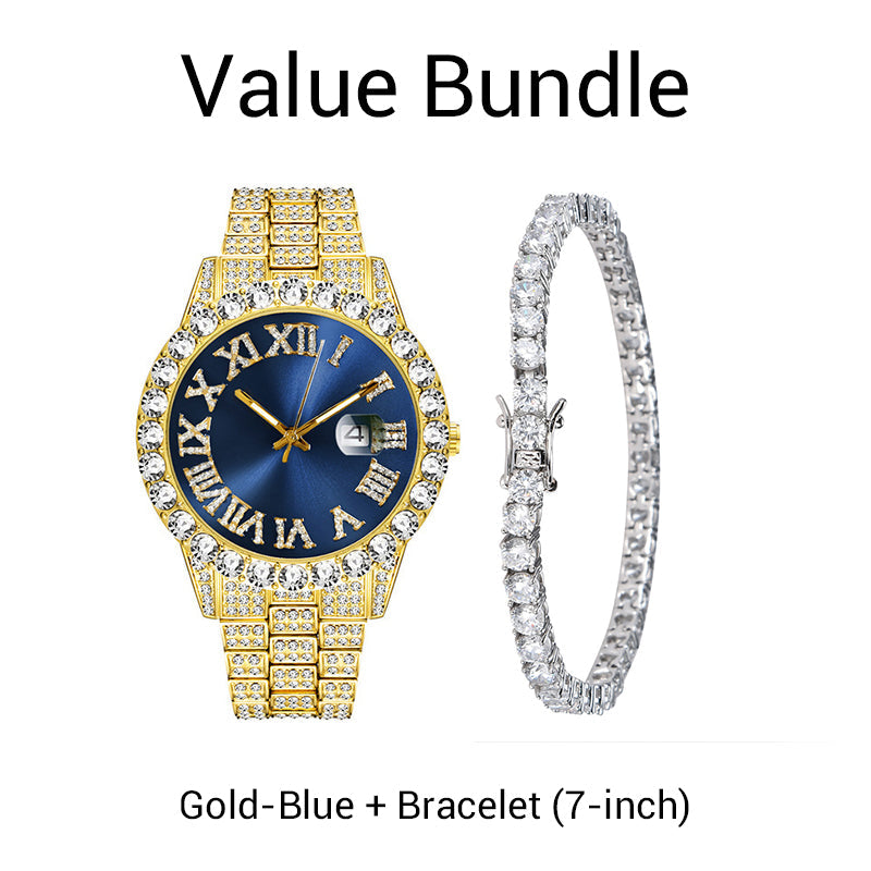 💎 Steal the Spotlight! Full Rhinestone Men's Quartz Watch | Luxe Design, Statement Look