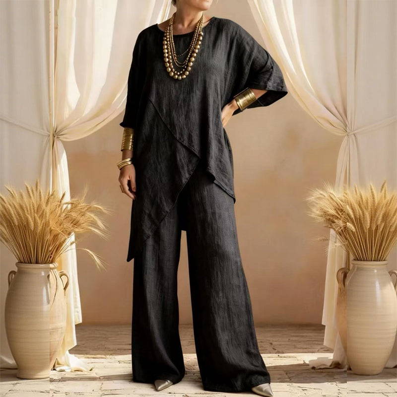 💥Women's Two-Piece Loose Fit Outfit with Asymmetrical Top