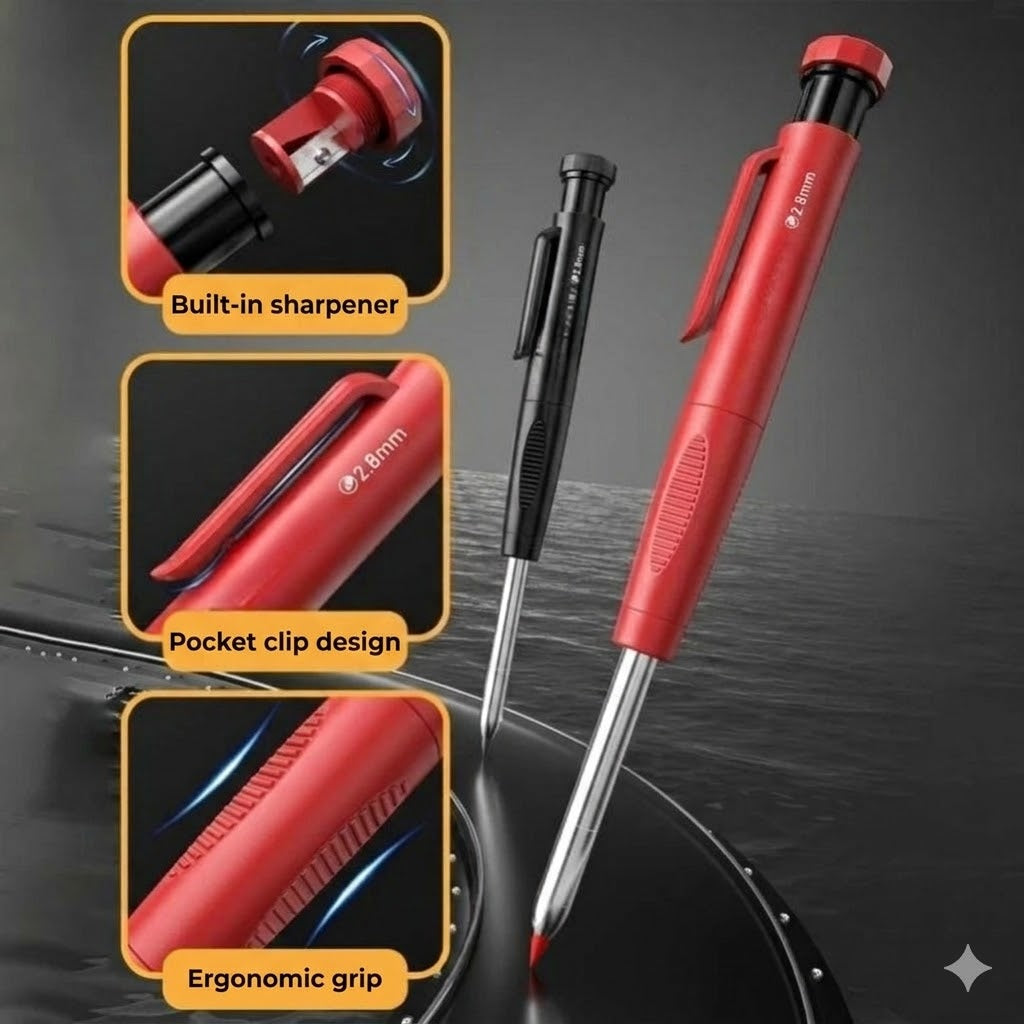 Complete Marking Kit for Tradesmen – 3 Carpenter Pencils – With Colored Refills – Essential Toolbox Addition