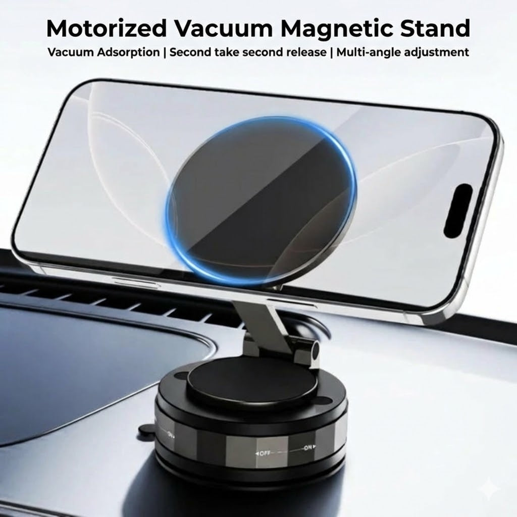 Magnetic Car Phone Holder – Vacuum Adsorption & Magnetic – 360° Rotatable – Super Stable for Dashboard & Windshield