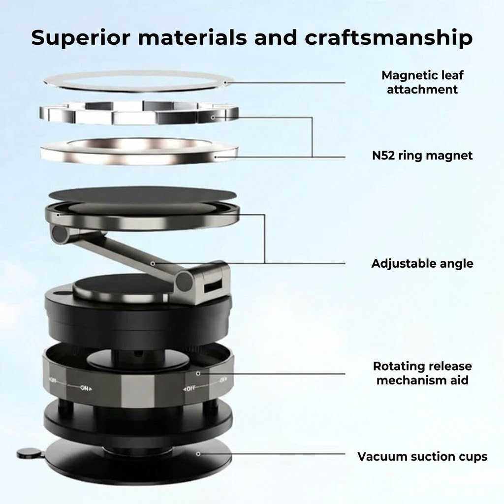Magnetic Car Phone Holder – Vacuum Adsorption & Magnetic – 360° Rotatable – Super Stable for Dashboard & Windshield