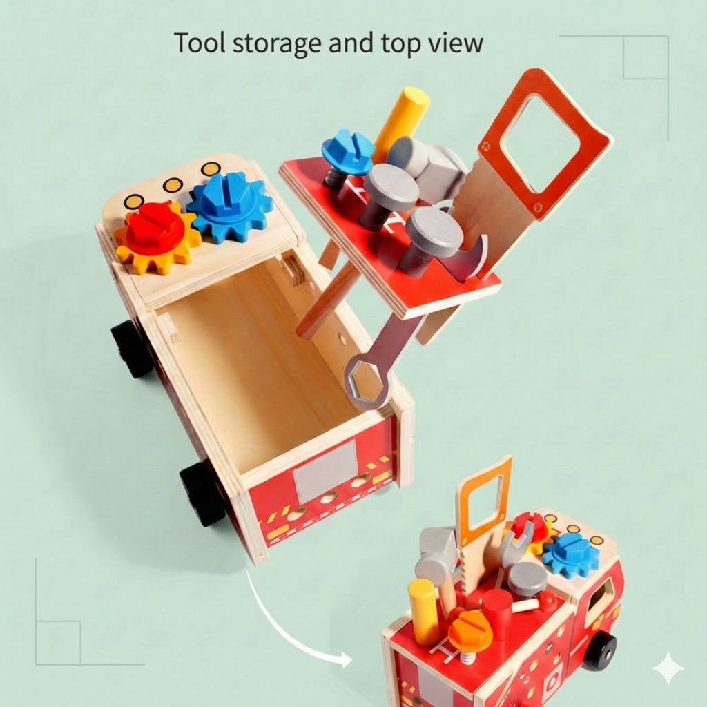 Wooden Fire Truck Building Kit – Construction Toy with Tools (Educational & Sustainable)