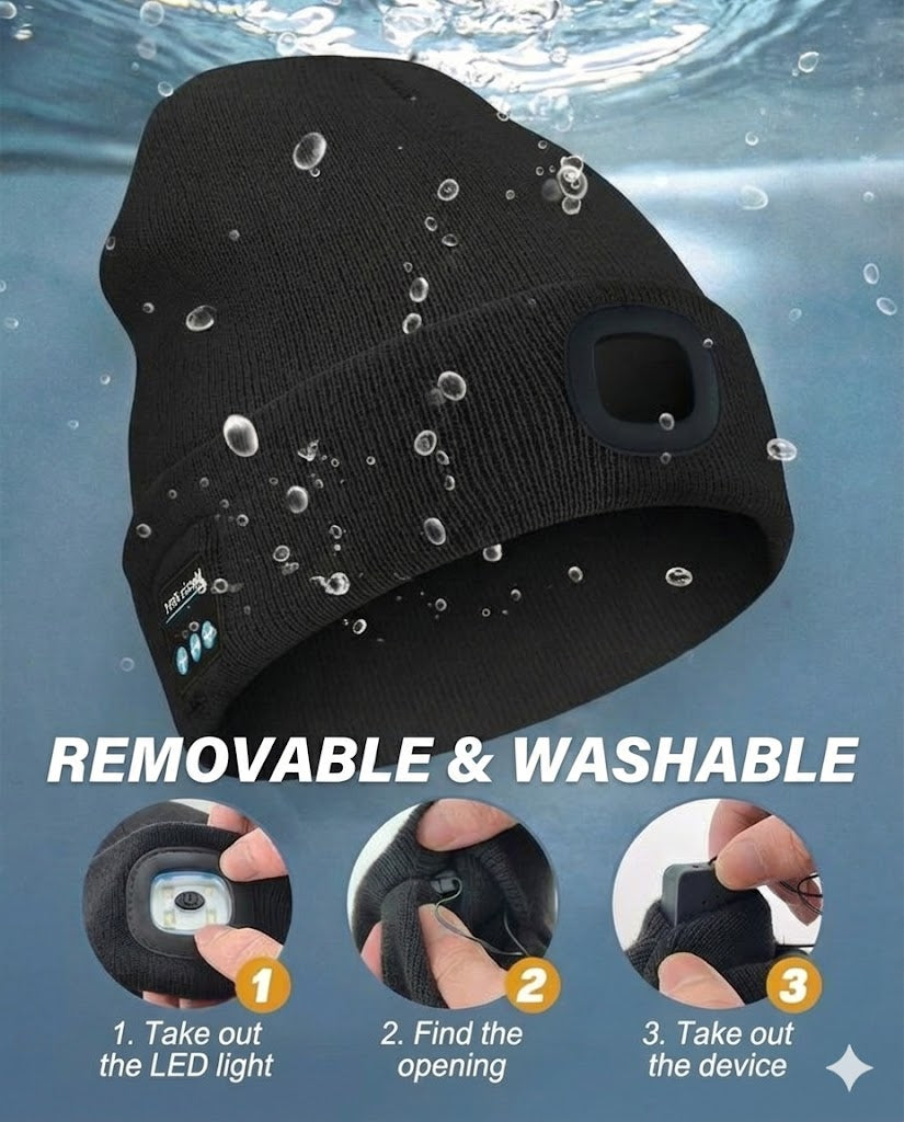 USB Rechargeable Bluetooth Beanie with LED Flashlight