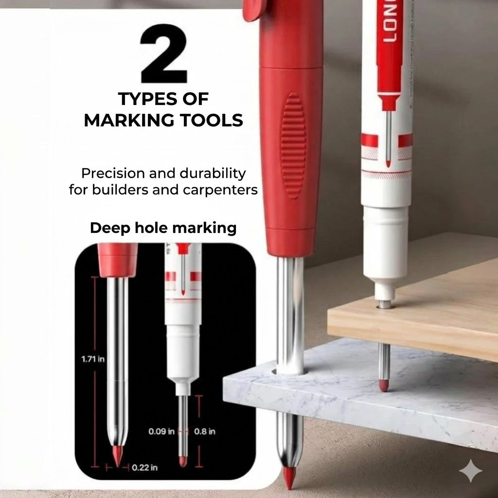 Complete Marking Kit for Tradesmen – 3 Carpenter Pencils – With Colored Refills – Essential Toolbox Addition