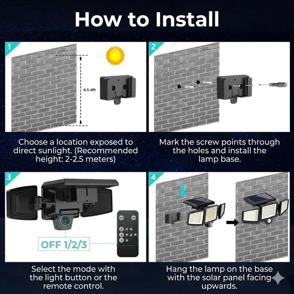 200 LED Solar Wall Light with Motion Sensor – Outdoor Solar-Powered Lighting – IP65 Waterproof – 100% Energy Saving