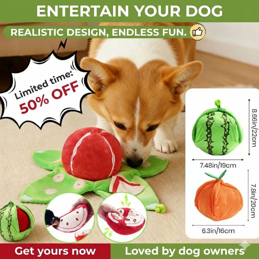 Interactive Snuffle Toy for Dogs - Fruit Puzzle Plush with Hiding Compartments