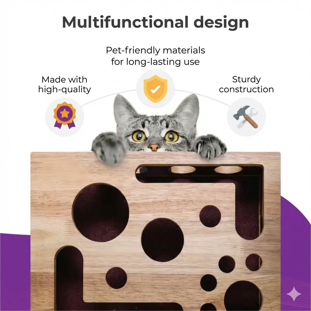 Cat Nail File Scratching Board - Stress-Free Nail Filing During Play (Puzzle Box)