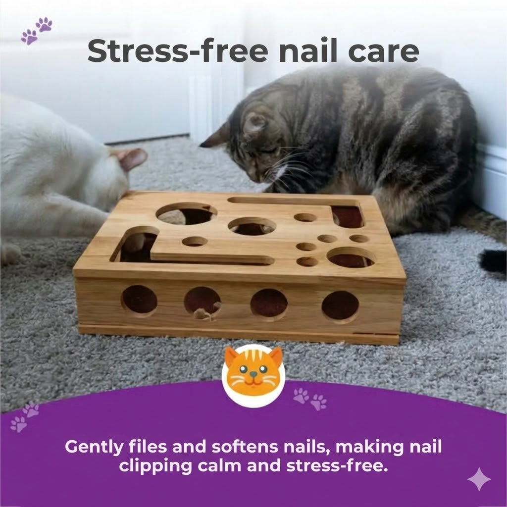 Cat Nail File Scratching Board - Stress-Free Nail Filing During Play (Puzzle Box)