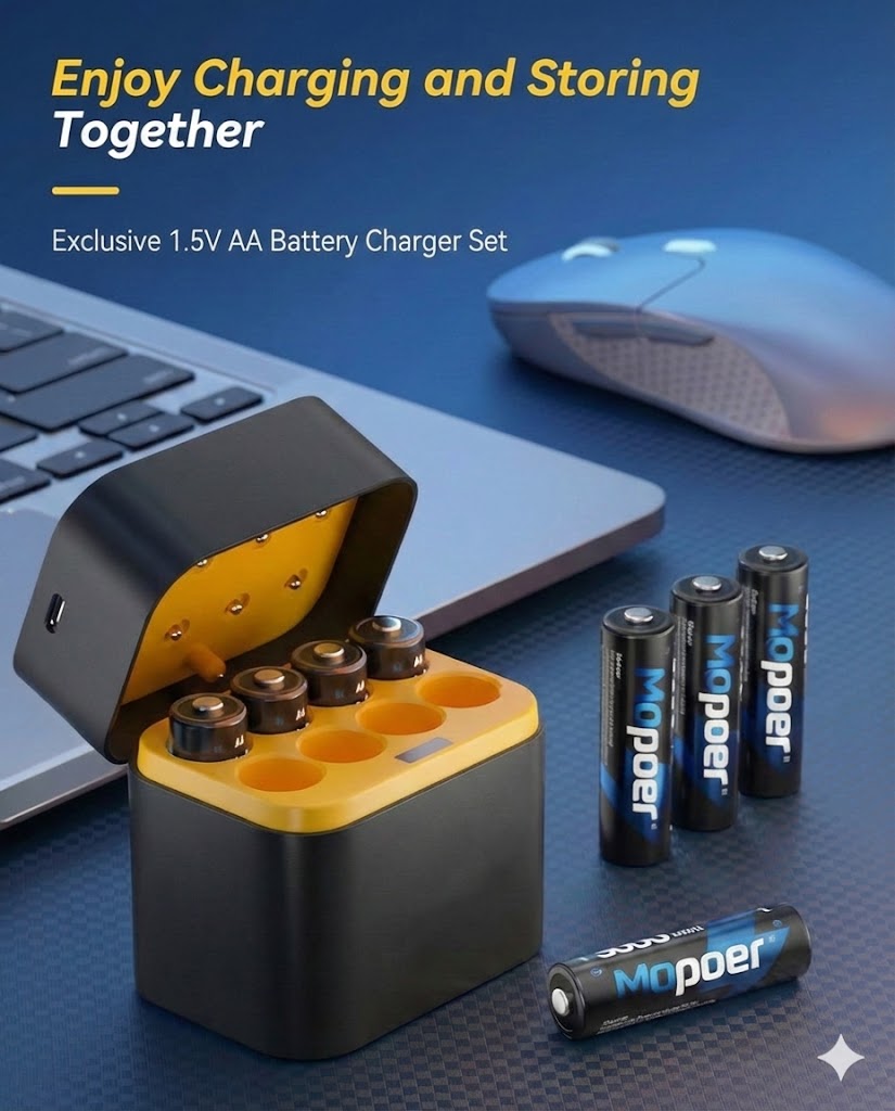 Battery Charger Set with 8 AA Rechargeable Batteries – 2.5-Hour Fast Charger (Compatible with AA & AAA)