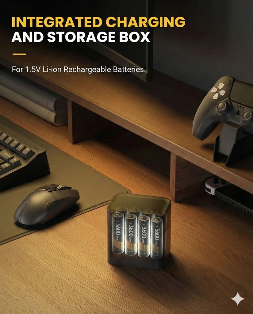 Battery Charger Set with 8 AA Rechargeable Batteries – 2.5-Hour Fast Charger (Compatible with AA & AAA)