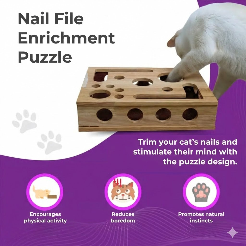 Cat Nail File Scratching Board - Stress-Free Nail Filing During Play (Puzzle Box)
