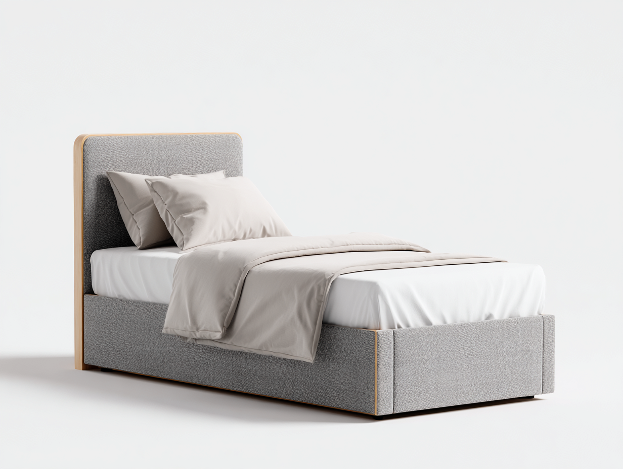 Letto singolo imbottito in tessuto 205x95x110 cm - grigio - design moderno-Casagomart