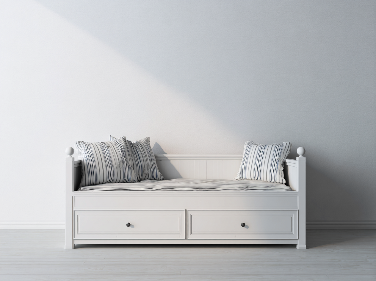 Divano letto in legno 200x90x85 cm - bianco - con contenitore - design classico-Casagomart