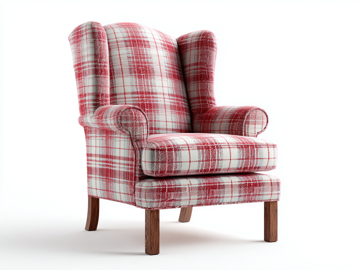 Poltrona a orecchioni in tessuto imbottito 75x85x105cm - Rosso - Stile classico confortevole-Casagomart