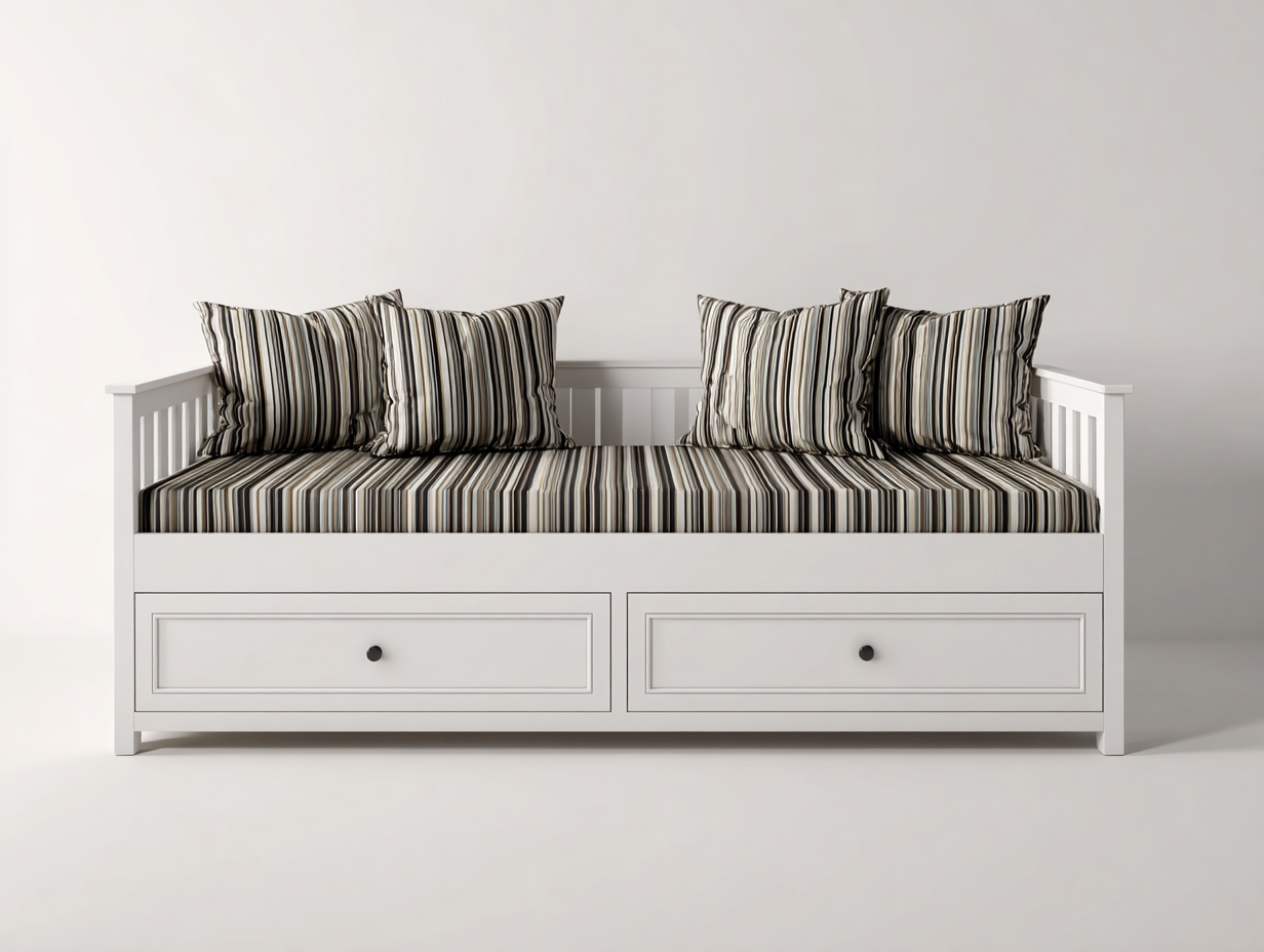 Divano letto con contenitore in legno e tessuto 200x80x70 cm - Bianco - Design classico funzionale-Casagomart