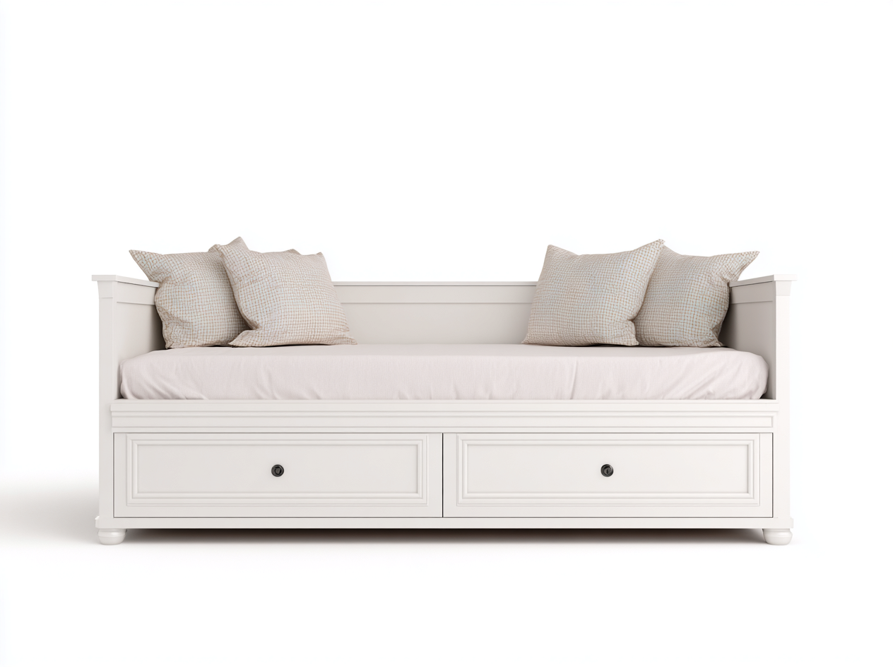 Divano letto con contenitore in legno e tessuto 200x80x70cm - Bianco - Design classico funzionale-Casagomart