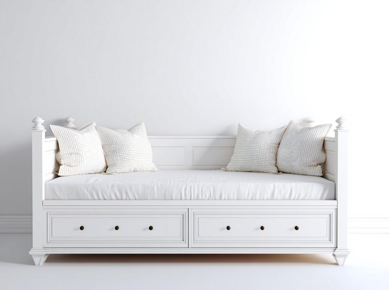 Divano letto in legno con cassetti 195x80x85 cm - bianco - design classico per soggiorno o camera-Casagomart