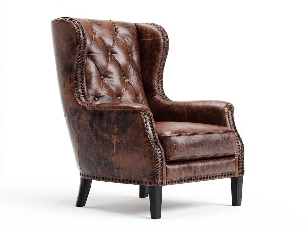 Poltrona a orecchioni in pelle 85x90x105 cm - marrone - design classico-Casagomart