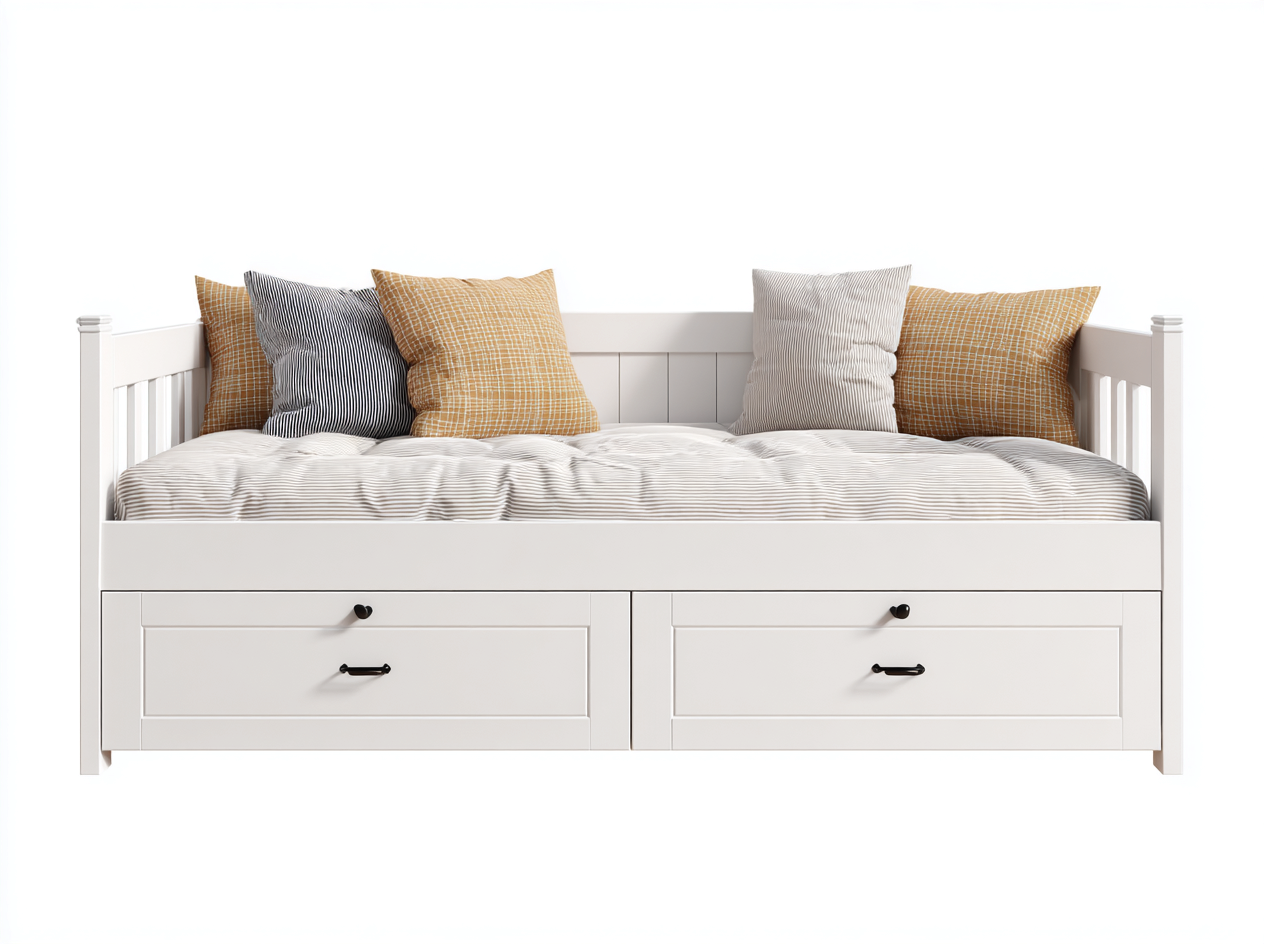 Divano letto in legno con cassetti 195x85x85 cm - bianco - design classico-Casagomart