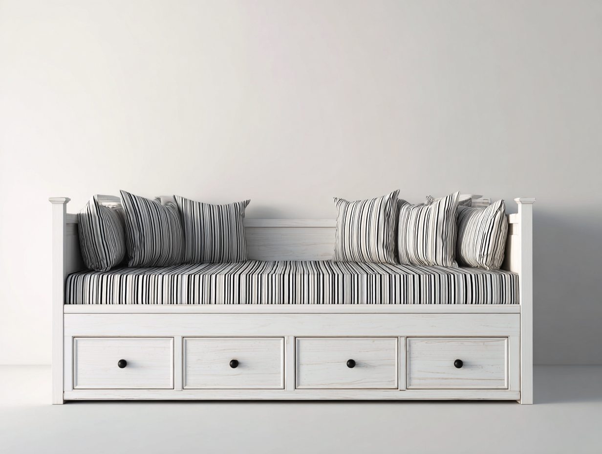 Divano letto in legno con cassetti 200x90x75 cm - bianco - design classico adatto a soggiorno-Casagomart