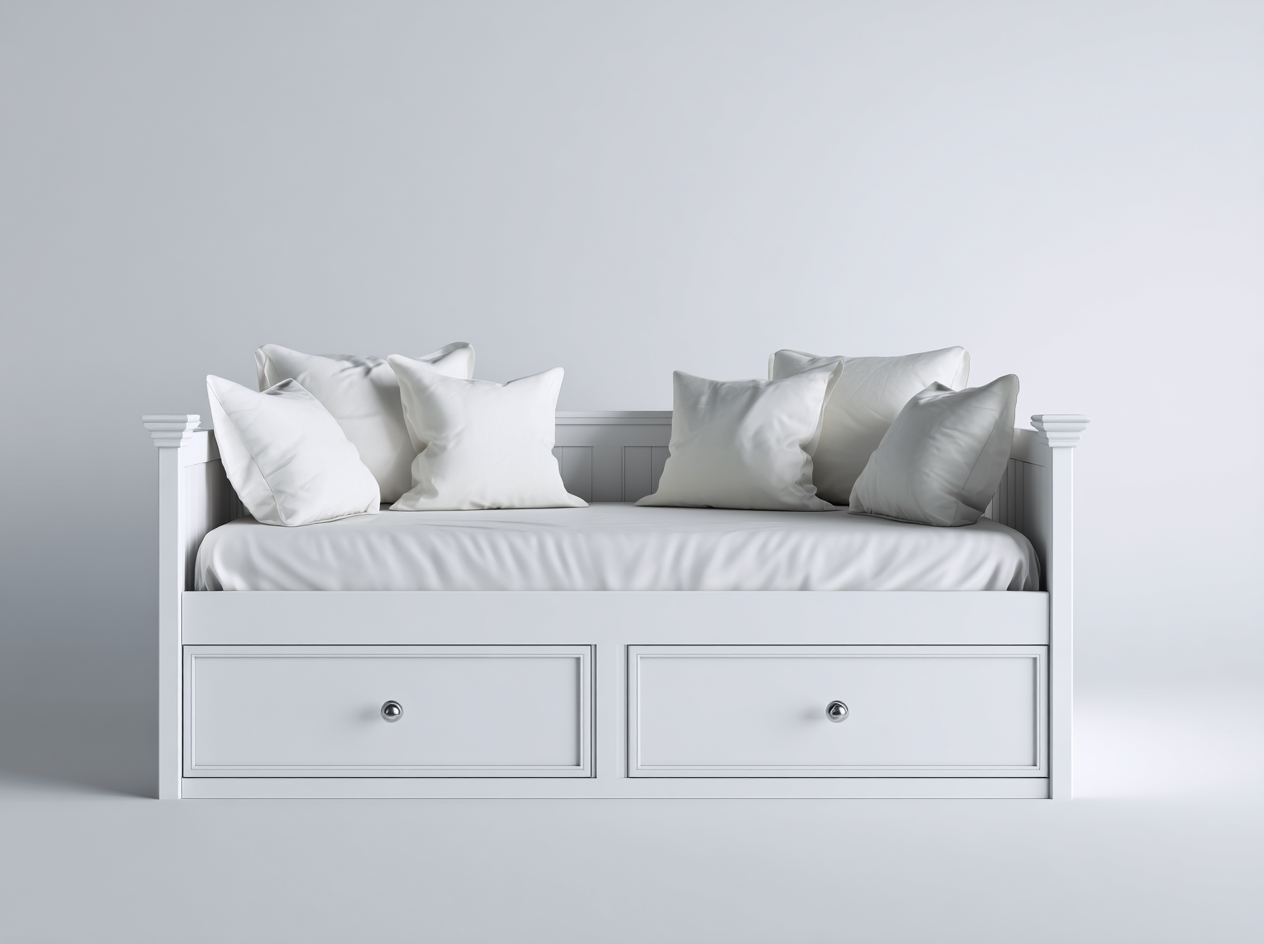 Divano letto in legno 200x90x85 cm - bianco - con cassetti - design classico-Casagomart