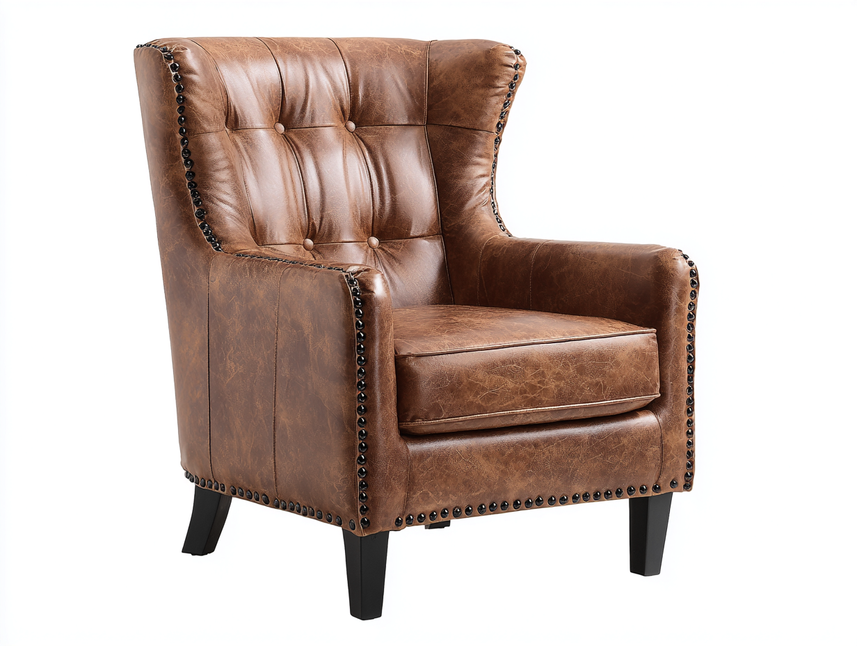 Poltrona a orecchioni rivestita effetto pelle 85x90x105 cm - marrone - design classico adatto a soggiorno-Casagomart