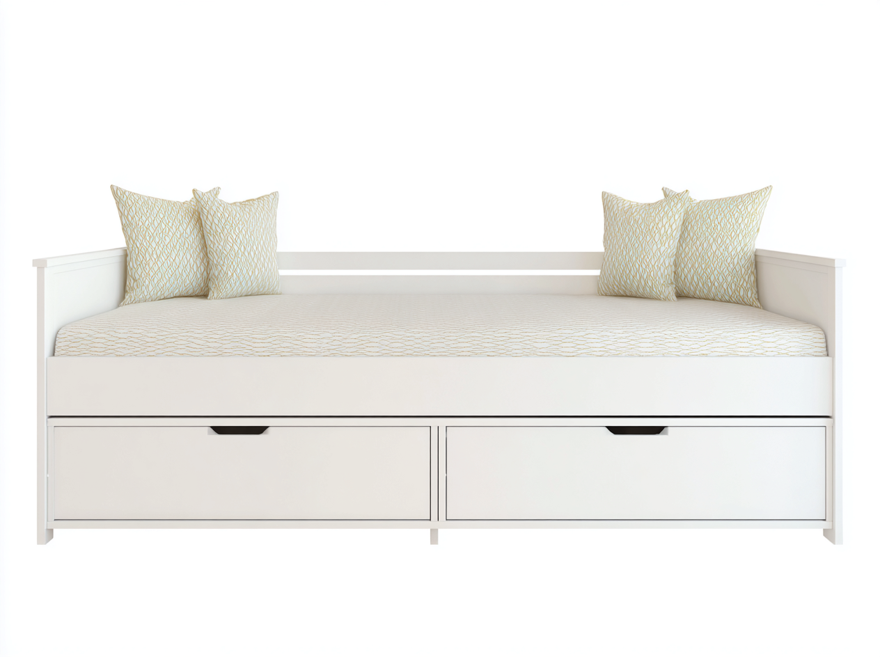 Divano letto in legno 200x90x85 cm - bianco - con cassetti - design moderno-Casagomart