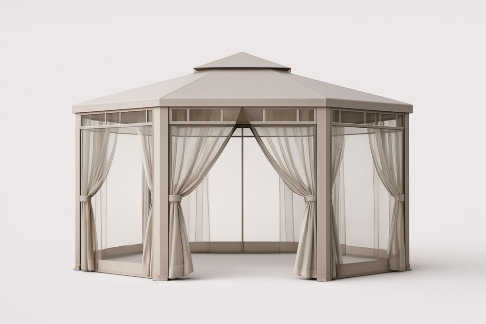 Gazebo esagonale da giardino in alluminio con tenda beige-Decorlivingx