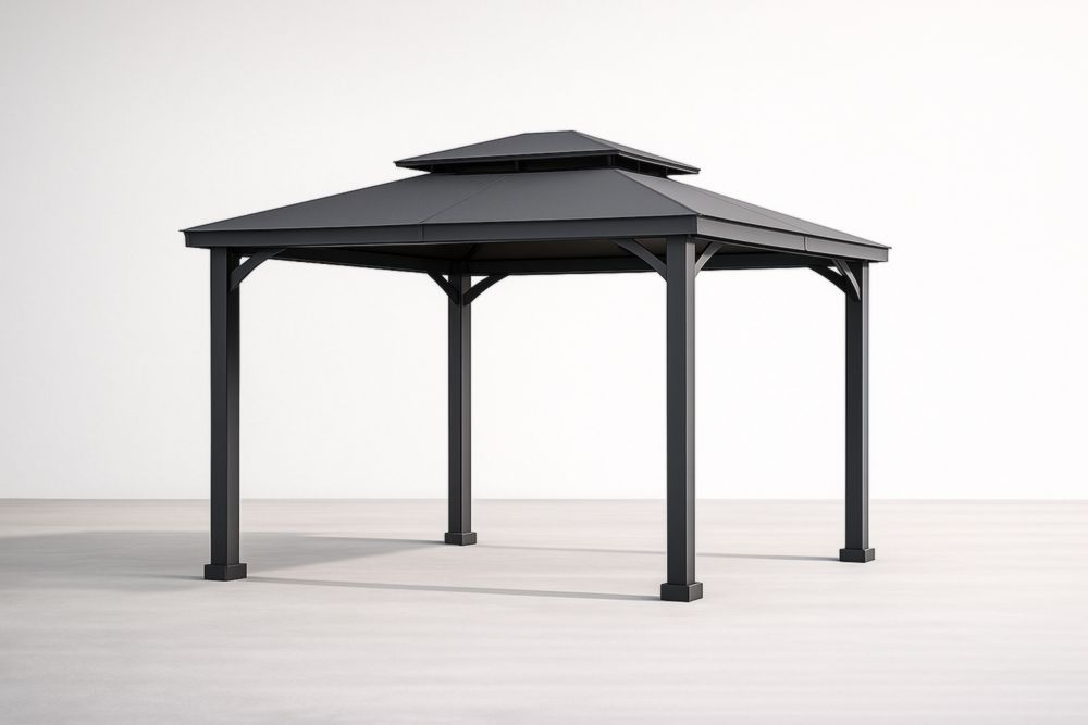 Gazebo da Giardino in Alluminio Nero con Tetto a Padiglione 300x300x270 cm(Lu×L×H)-Decorlivingx