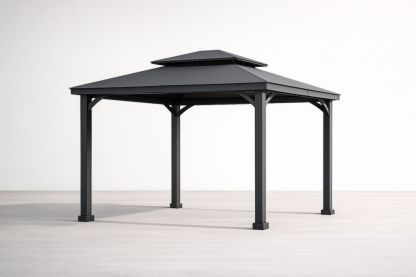 Gazebo da Giardino in Alluminio Nero con Tetto a Padiglione 300x300x270 cm(Lu×L×H)-Decorlivingx