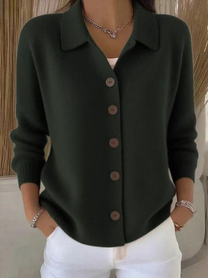 Women's Lapel Button Knitted Cardigan Sweater