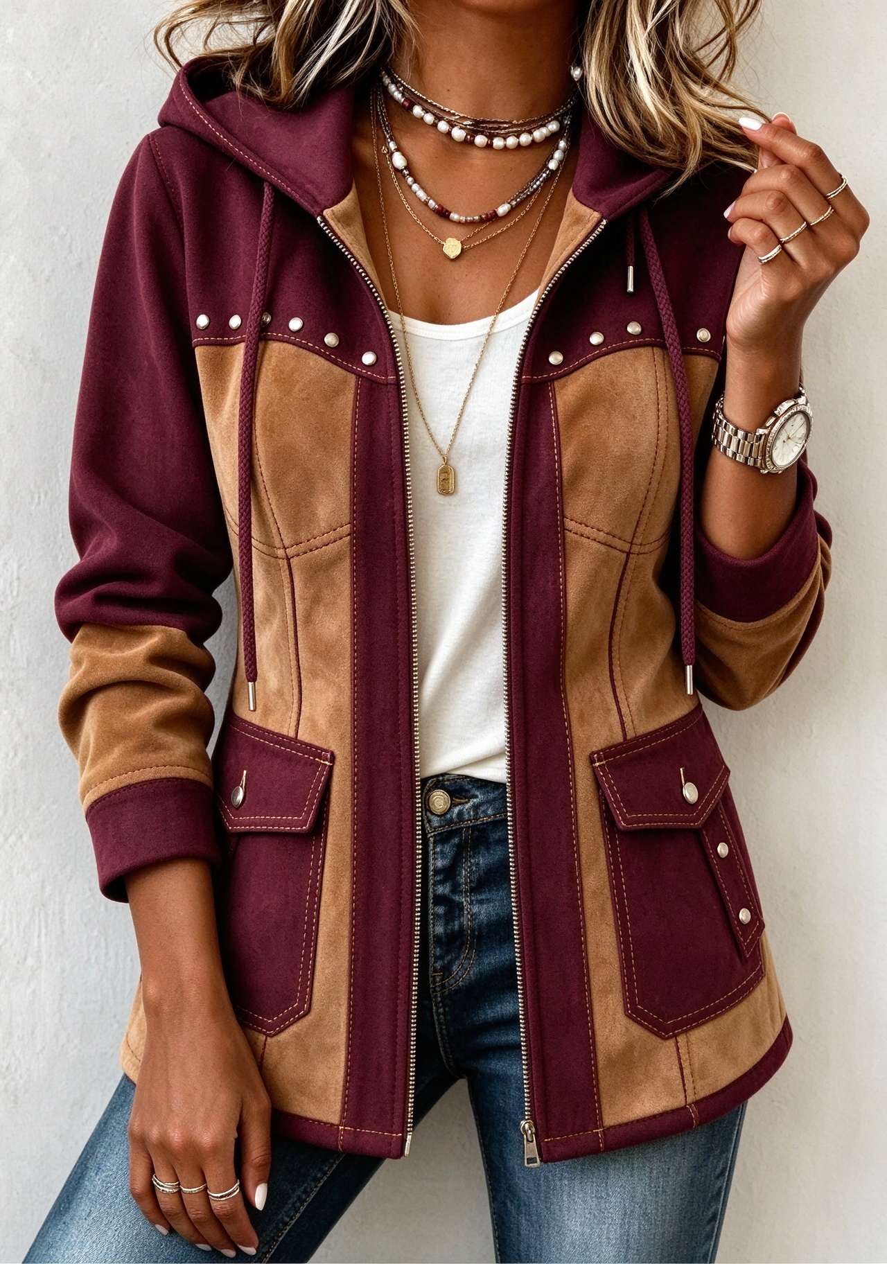 Women Geometric Long Sleeve Hoodie Vintage Spring/Fall Jacket Outerwear