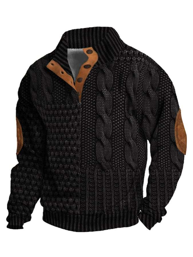 Men's Casual Retro Cashmere Stand Collar Button Sweatshirt