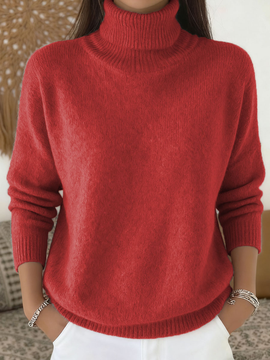 🎄 New Arrivals🔥Women's Solid Color Casual Knit Turtleneck Pullover Sweater