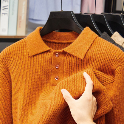 2025 Men's Autumn and Winter Cashmere Ribbed Knit Polo Sweater