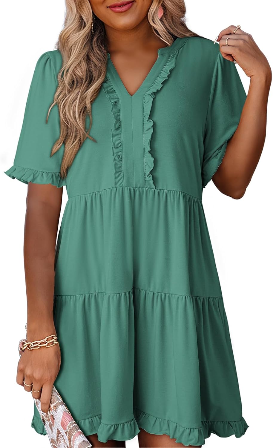 Womens Dresses 2025 Summer Spring V Neck Short Sleeve Casual A Line Fl