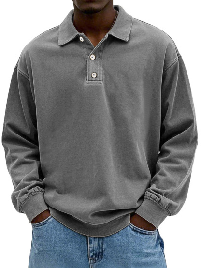 CLEARANCE SALE🔥 Men's Fashion Retro Washed Distressed Cotton Lapel Long Sleeve Polo Shirt