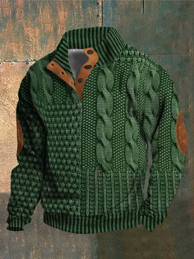 Men's Casual Retro Cashmere Stand Collar Button Sweatshirt